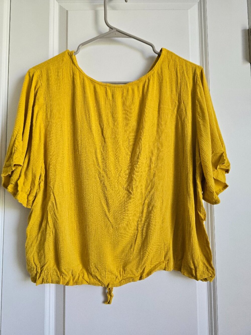 Mustard Yellow Crinkle Textured Tie Hem Top